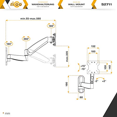 Ricoo S2711 Wandhalterung mit Gasdruckfedergelenk - 7