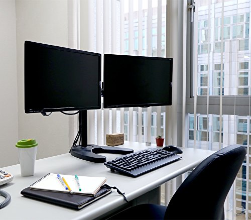 Dual LCD Tischständer | iKross® Tisch-Monitorhalterung mit 3-Segment Arme Schwenkbar Neigbar für 2 Displays mit 13 - 27 Zoll -