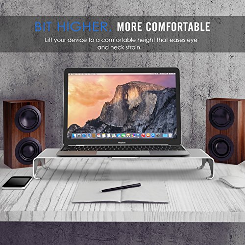 MoKo Monitor Ständer – Universal Aluminium Bildschirm Halter Halterung Stand mit Keyboard Storage für Monitor / Laptop / iMac / MacBook / PC Display, Silber - 2