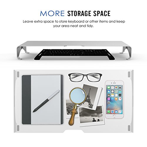 MoKo Monitor Ständer – Universal Aluminium Bildschirm Halter Halterung Stand mit Keyboard Storage für Monitor / Laptop / iMac / MacBook / PC Display, Silber - 3