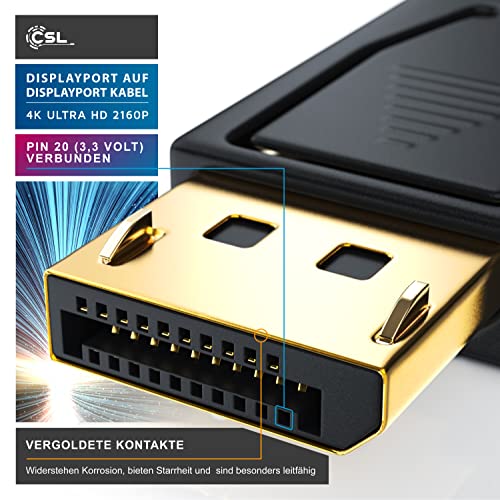 CSL – 2m Ultra HD (4k) Displayport 1.2v (DP) auf Displayport 1.2v (DP) Kabel | inkl. Speerfunktion | Auflösung bis zu 3840 x 2160 | Zertifiziert | dreifach geschirmt | 24k vergoldete Kontakte | für Grafikkarten / PC und Apple - 5