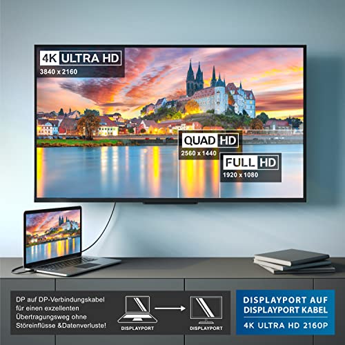 CSL – 2m Ultra HD (4k) Displayport 1.2v (DP) auf Displayport 1.2v (DP) Kabel | inkl. Speerfunktion | Auflösung bis zu 3840 x 2160 | Zertifiziert | dreifach geschirmt | 24k vergoldete Kontakte | für Grafikkarten / PC und Apple - 6