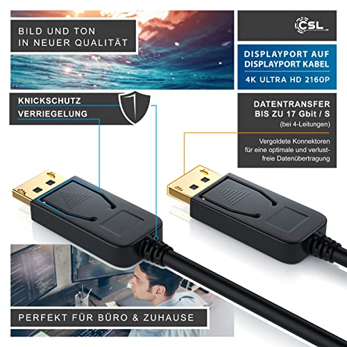 CSL – 2m Ultra HD (4k) Displayport 1.2v (DP) auf Displayport 1.2v (DP) Kabel | inkl. Speerfunktion | Auflösung bis zu 3840 x 2160 | Zertifiziert | dreifach geschirmt | 24k vergoldete Kontakte | für Grafikkarten / PC und Apple - 7