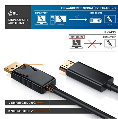 2m Full HD Premium Displayport (DP) auf HDMI Kabel High Speed inkl. Audio-Übertragung | 1080p | Displayport (Stecker M) zu HDMI (Stecker A) | zertifiziert | Apple und PC - 3