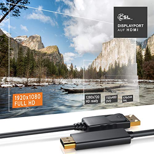2m Full HD Premium Displayport (DP) auf HDMI Kabel High Speed inkl. Audio-Übertragung | 1080p | Displayport (Stecker M) zu HDMI (Stecker A) | zertifiziert | Apple und PC - 4