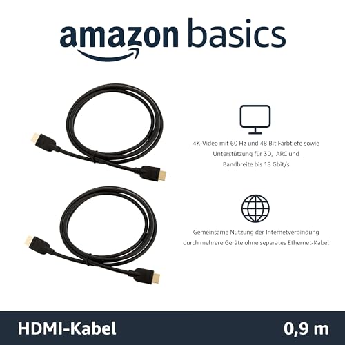 AmazonBasics Hochgeschwindigkeits-HDMI-Kabel 2.0, Ethernet, 3D, 4K-Videowiedergabe und ARC, 0,9 m - 2