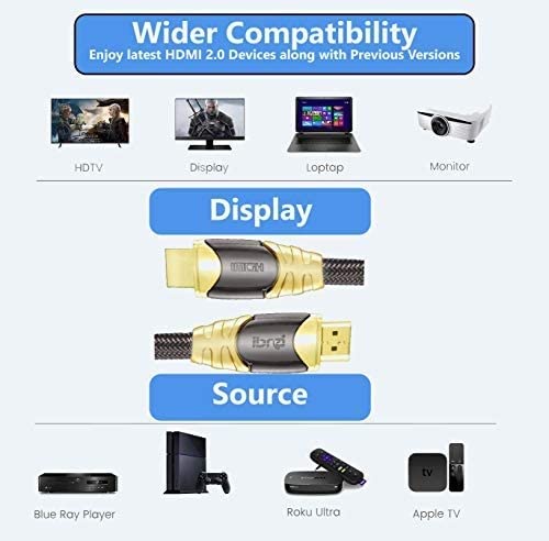 IBRA® LUXURY GOLD 2m HDMI Kabel HDMI 2.0 / 1.4a (Neuster Standard) Ultra HD 4K 3D PS4 Full HD 1080p 2160p ARC Highspeed mit Ethernet - 5