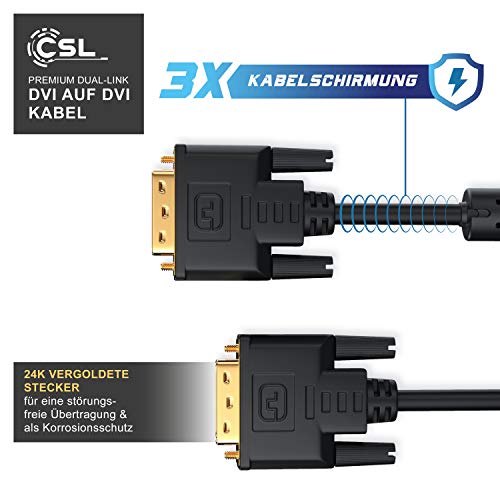 CSL – 1,5m High Speed DVI zu DVI Kabel | Dual Link 24+1 | vergoldete Kontakte | Auflösungen bis 2560×1600 | 2x Ferritkern | verzinnte OFC Kupferleiter - 3