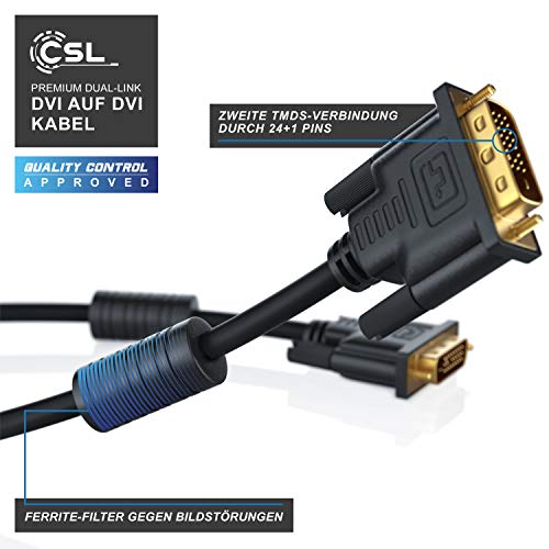 CSL – 1,5m High Speed DVI zu DVI Kabel | Dual Link 24+1 | vergoldete Kontakte | Auflösungen bis 2560×1600 | 2x Ferritkern | verzinnte OFC Kupferleiter - 4