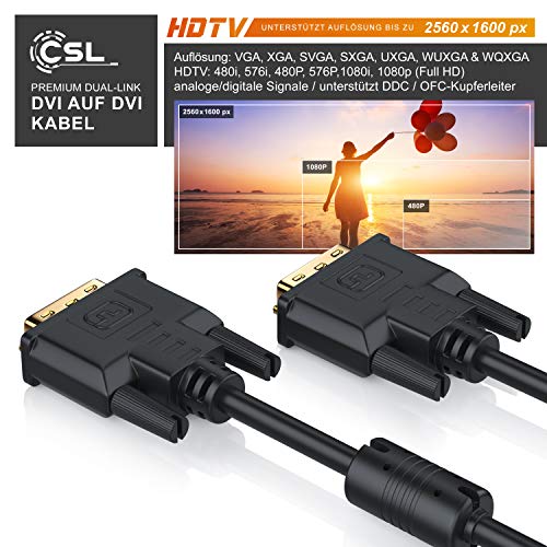 CSL – 3m High Speed DVI zu DVI Kabel | Dual Link 24+1 | vergoldete Kontakte | HDTV Auflösungen bis 2560×1600 | 2x Ferritkern | verzinnte OFC Kupferleiter | x.v.Color - 2