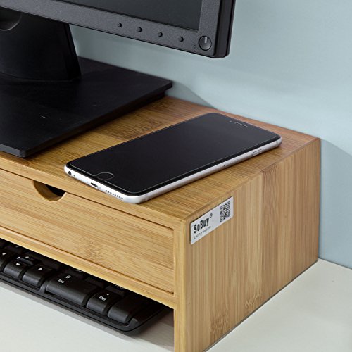 SoBuy® FRG198-N Monitor Bildschirm Ständer Monitorerhöhung Bildschirmerhöher Monitorständer Tischaufsatz aus Bambus mit 2 Schubladen -